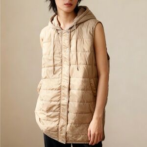 Women's Tan Hooded Puffer Vest
